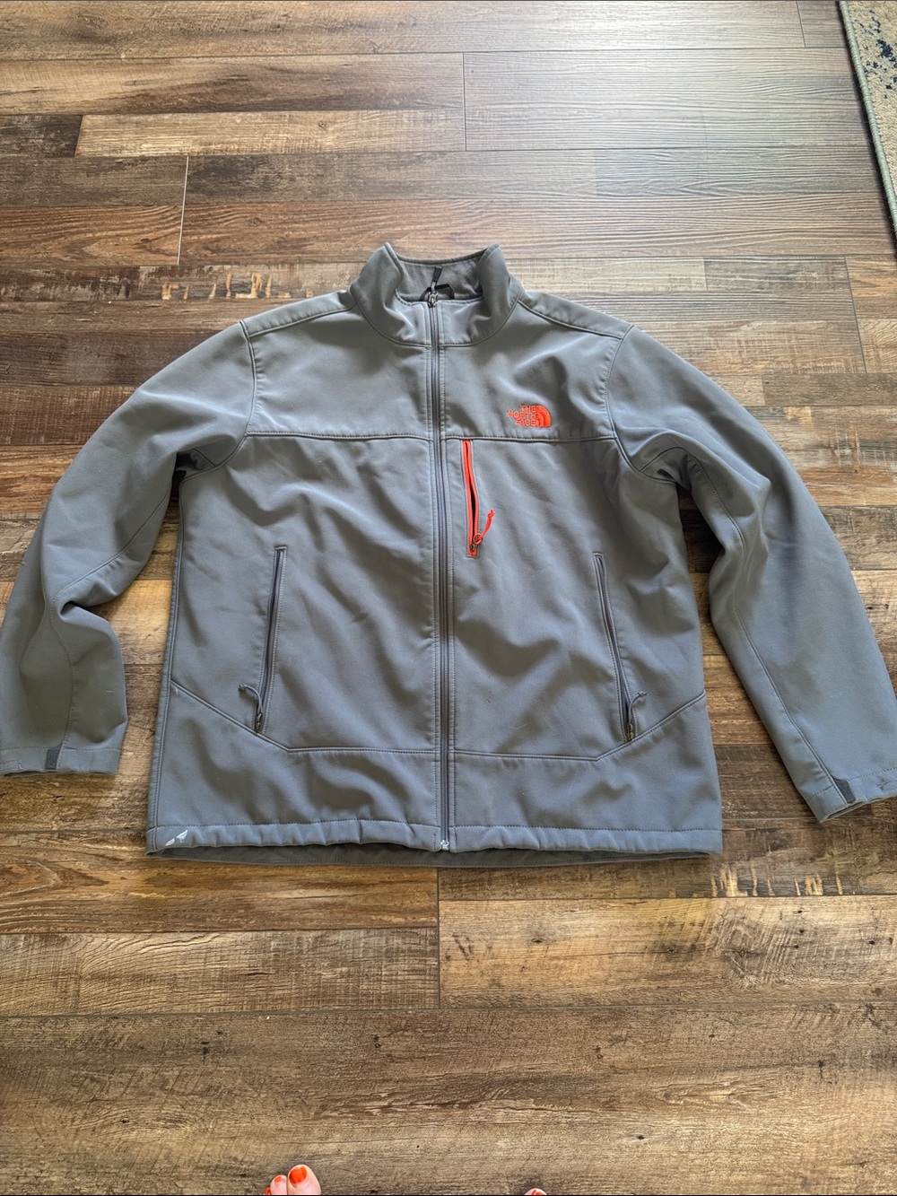 The North Face Men's Gray Softshell Jacket with Orange Accents XL